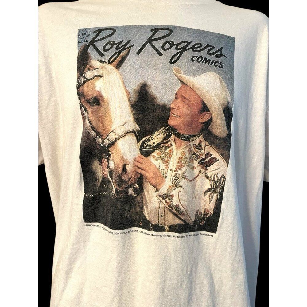 Oneita Roy Rogers Comics White T-shirt Dale Evans + His Horse Trigger 1995 Vtg